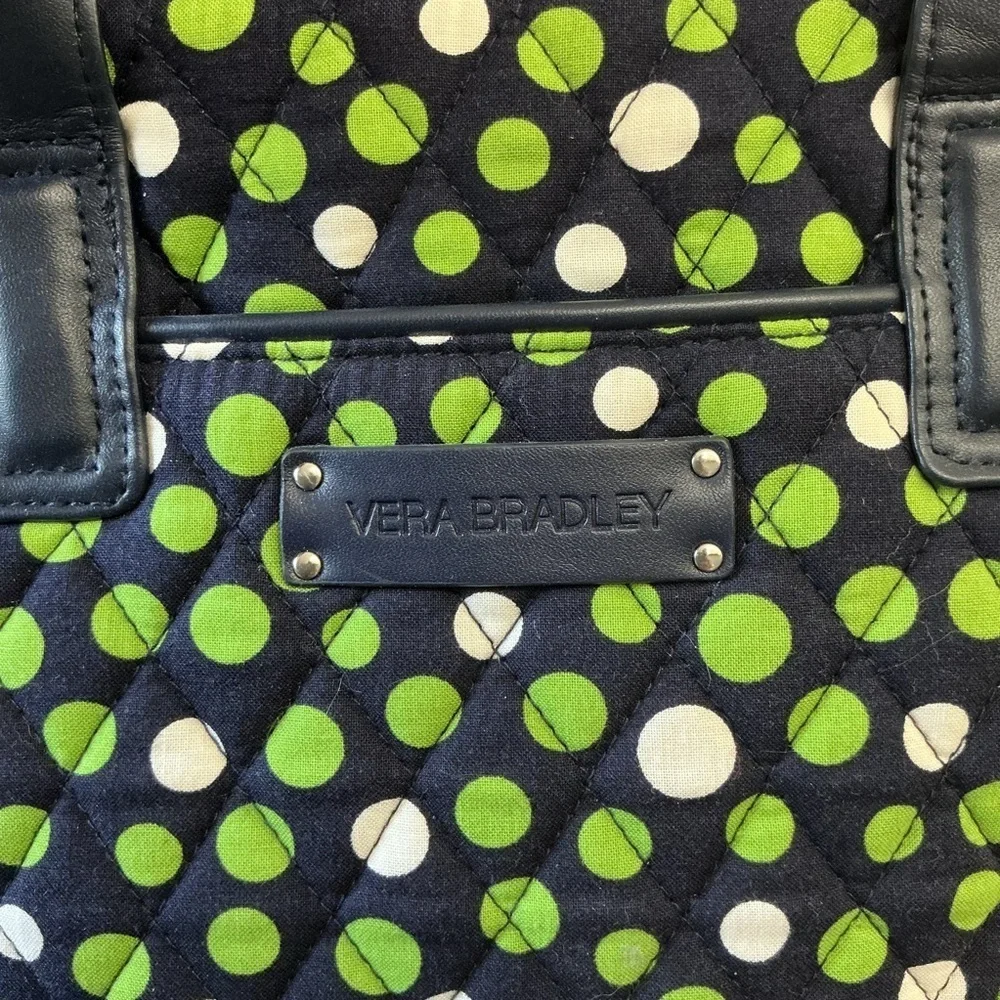 Vera Bradley Large Quilted Tote Bag Navy Green Dot Print